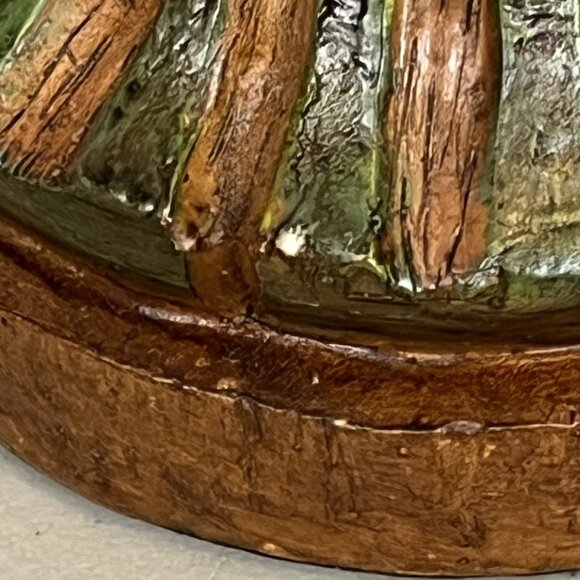 Carved Candle Holder Colorful Wood Slight Gold Tones 12” - Picture 6 of 12